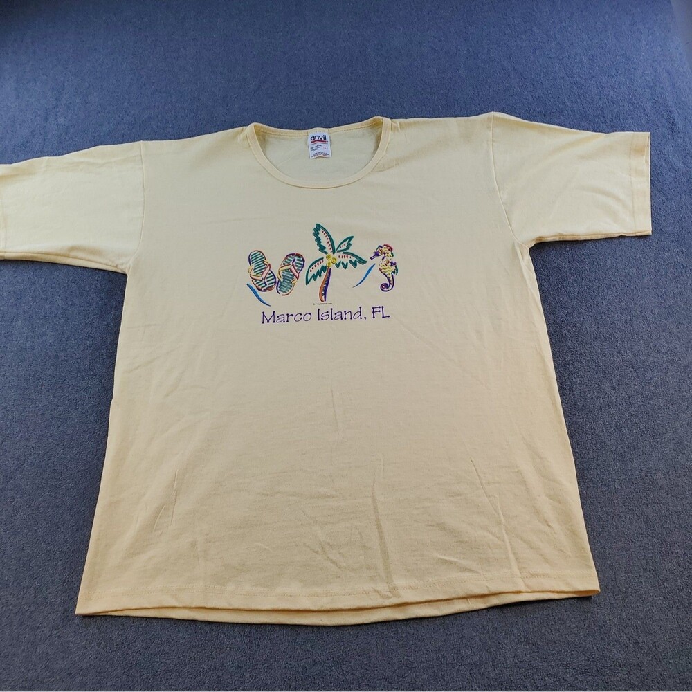 Vintage Anvil Marco Island, FL T-Shirt Women’s Size Large Yellow